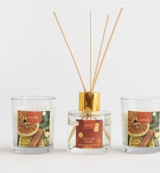 Avon Winter Spice Gift Set NEW 2023 Addition features festive candles and a diffuser to elevate your holiday atmosphere.