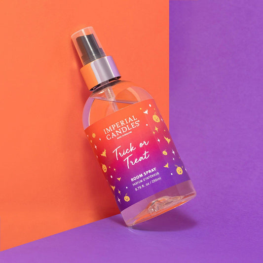 Imperial Candles - Trick Or Treat - Room Spray in a vibrant bottle, perfect for a whimsical Halloween atmosphere.