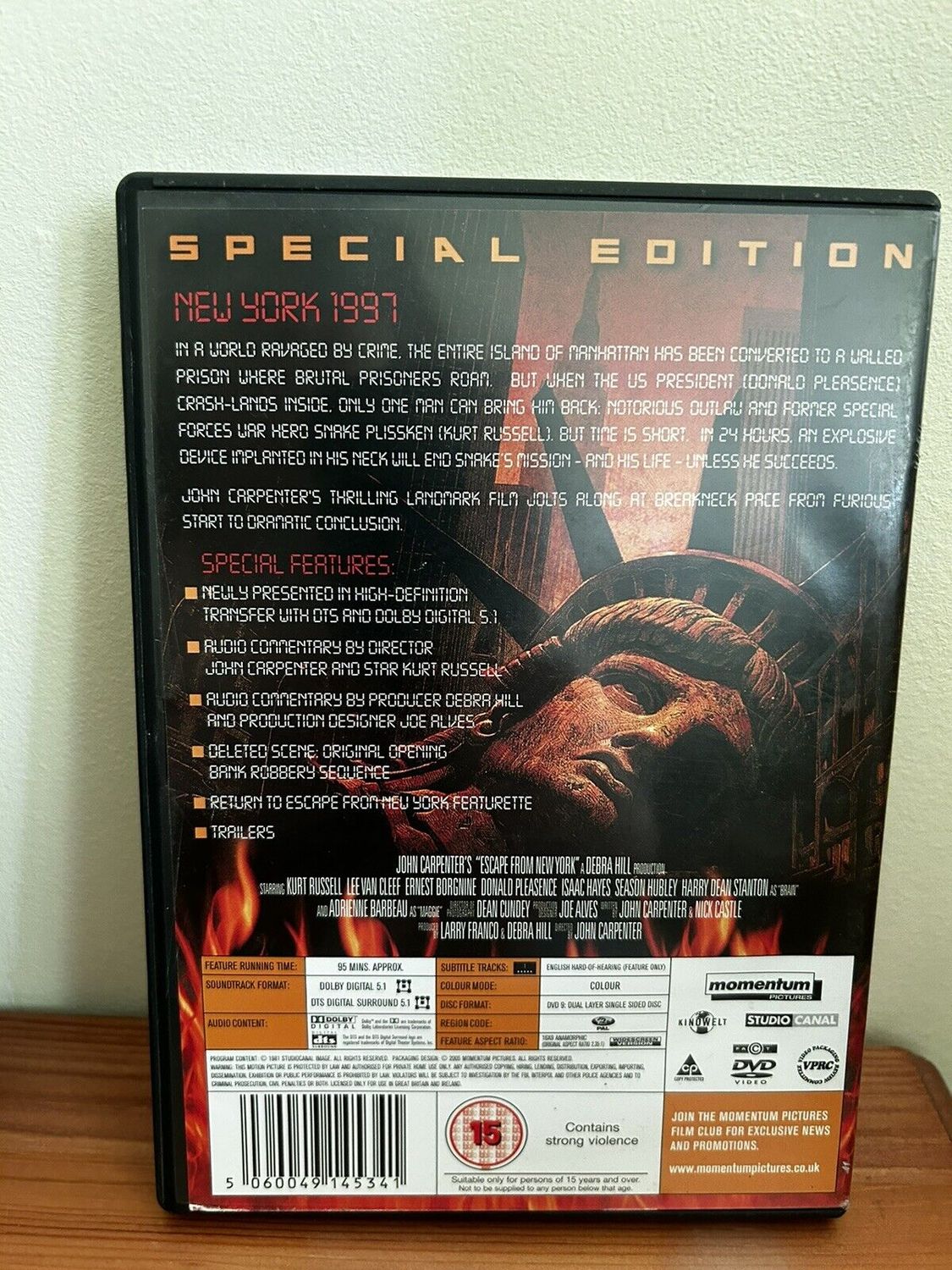 Escape From New York (DVD) showcases a gripping dystopian tale with iconic performances, available at Momentum Pictures.