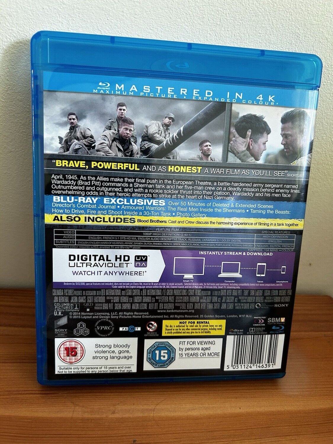 Fury Blu-Ray (2015) Brad Pitt showcases intense World War II action, perfect for your collection at Columbia Pictures.