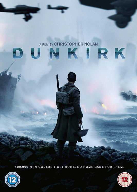 Dunkirk Tom Hardy 2017 (DVD) cover featuring a soldier amidst chaos, capturing Nolan's gripping survival tale.