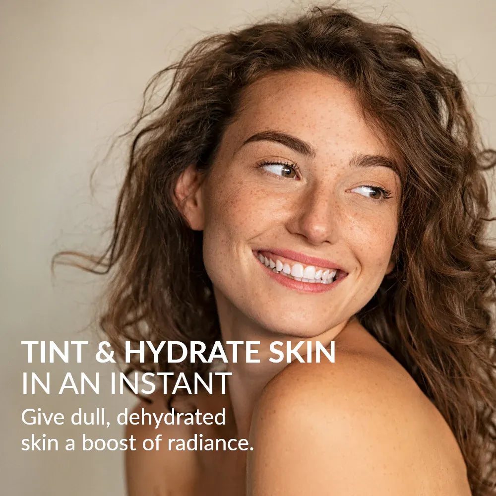 Glowing skin achieved with Nutra Effects Radiance Tinted Moisturiser, perfect for hydration and sun protection.