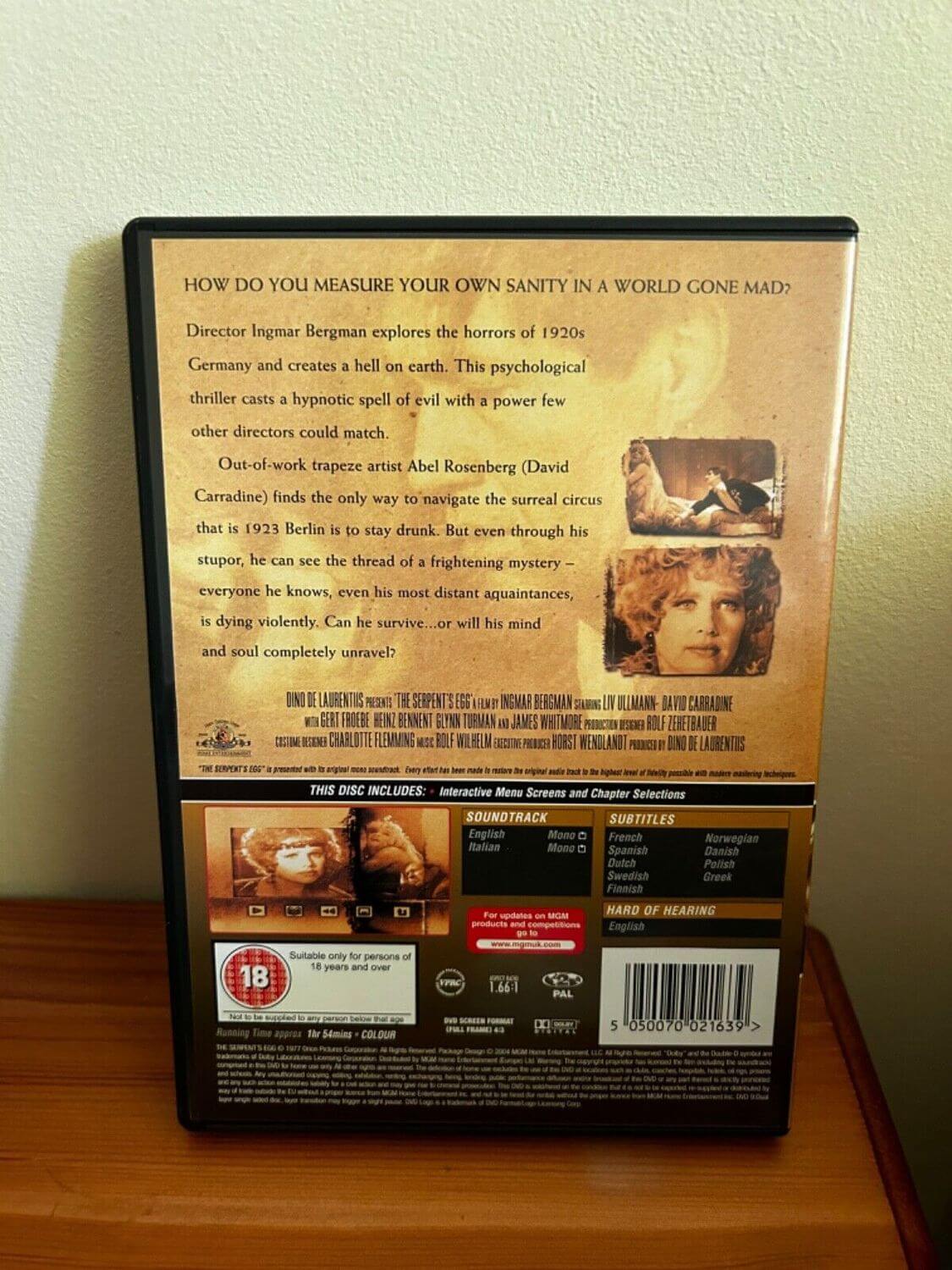 The Serpent's Egg DVD (2004) showcases Ingmar Bergman's haunting thriller set in 1920s Germany.