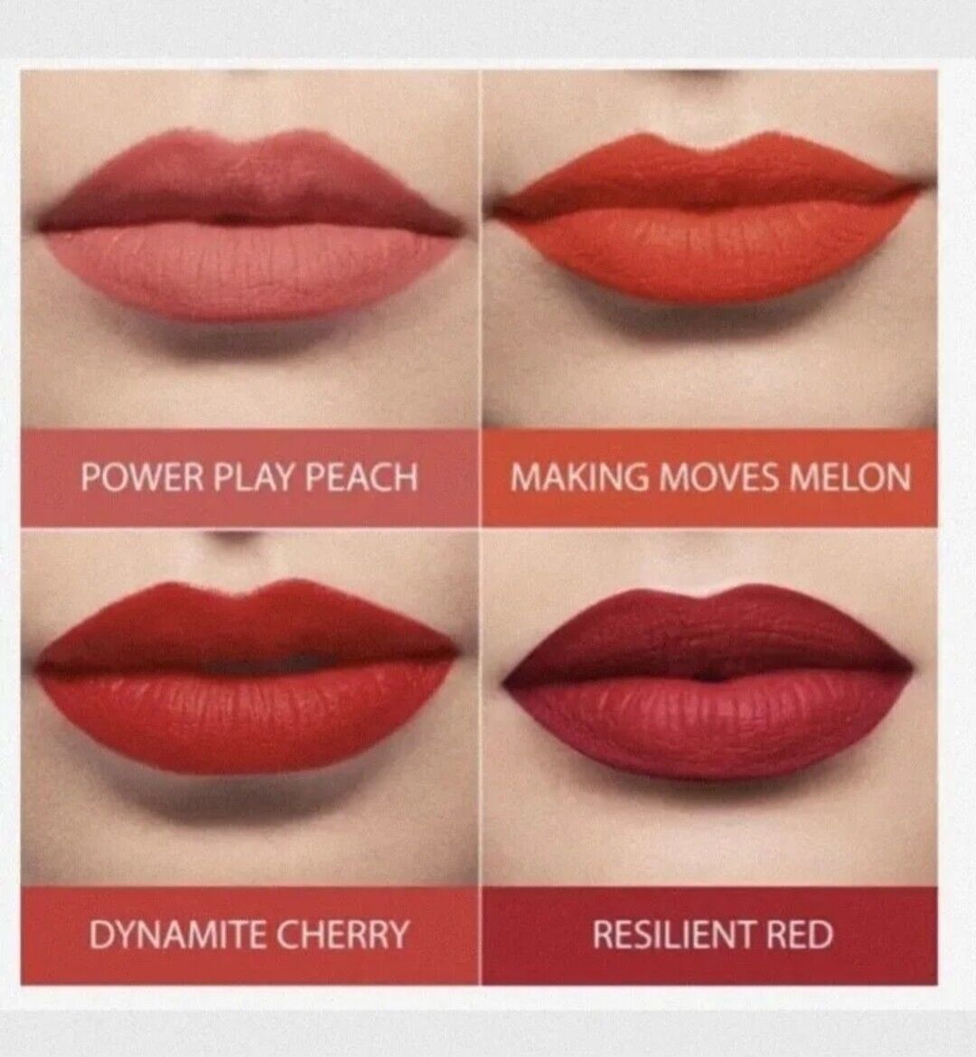 Avon Power Stay 16 hour Liquid Lip Colour Choice of Shades showcases four vibrant lip colours for lasting beauty.