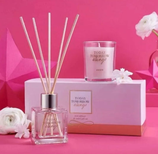 Avon Today Tomorrow ALWAYS Diffuser & votive gift set, perfect for creating a fragrant oasis in your home.