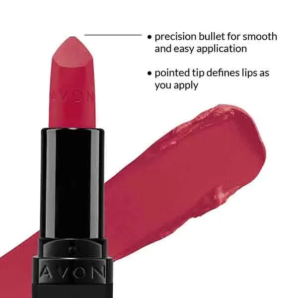 Avon True Colour Perfectly Matte Lipstick in "Red Supreme" offers bold colour with smooth application for a striking look.
