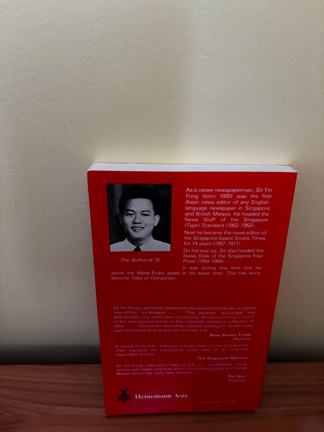 Back cover of "Tales of Chinatown (Book)" highlighting author Sir Yin Fong, available at Heinemann Asia.