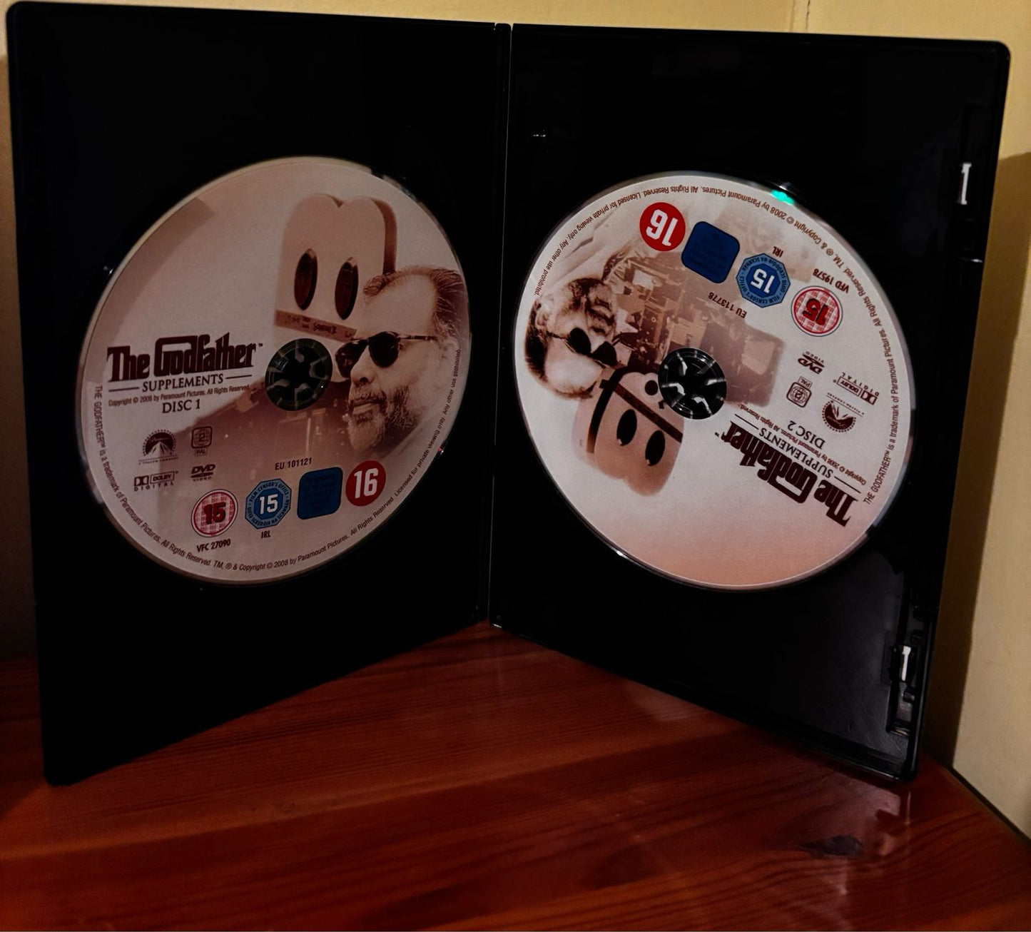 THE GODFATHER Films 1-4 (DVD) Box Set showcasing discs from the iconic Collector's Edition for true cinema fans.