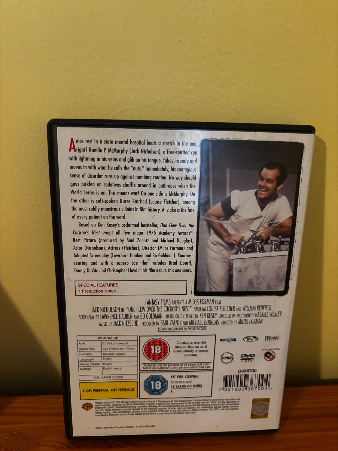 One Flew Over The Cuckoo's Nest DVD (1975) Jack Nicholson, showcasing classic cinema from Milos Forman. Available now!