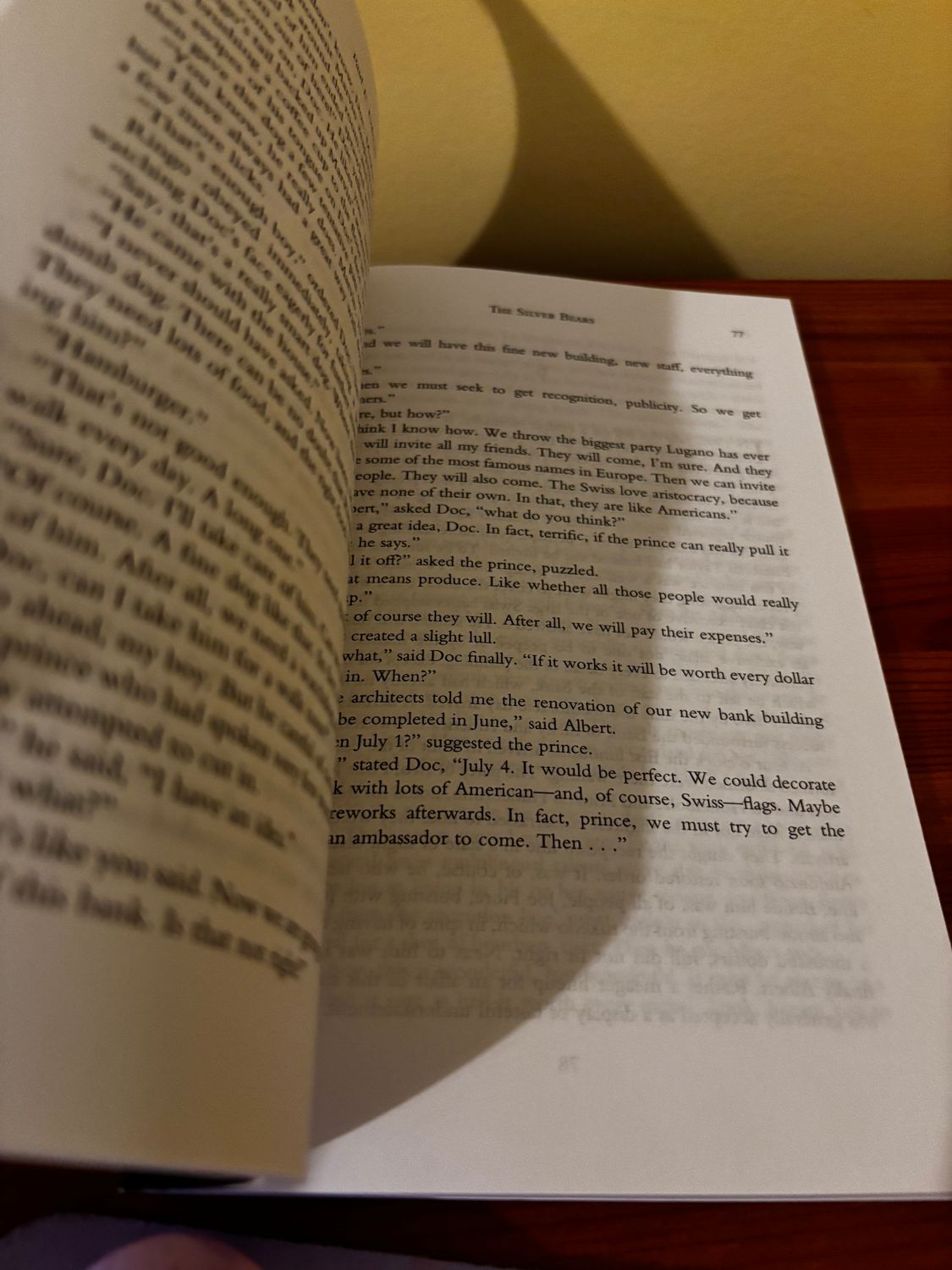 Open pages of The Silver Bears (Dover Literature: Crime/Mystery/Thriller) revealing gripping narrative by Paul E. Erdman.