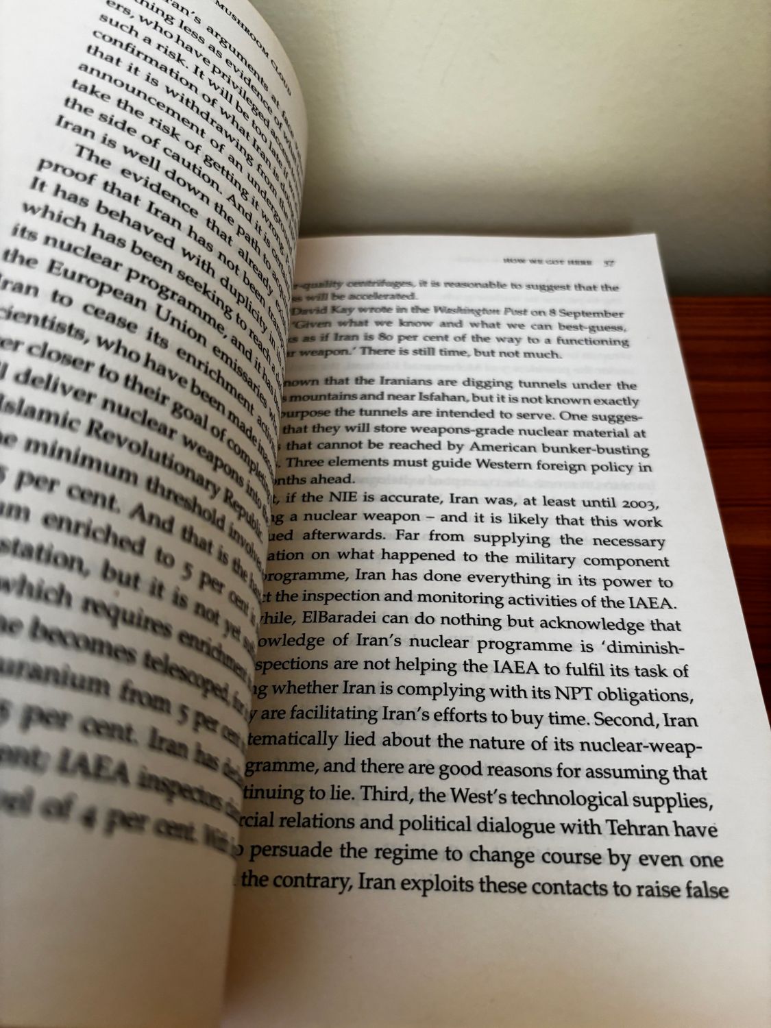 Text from "Under a Mushroom Cloud: Europe, Iran and the Bomb" showcases insights into nuclear proliferation dynamics.