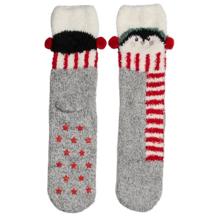 Cozy Christmas Fluffy Penguin Socks - Size 2-5 from Kate's Treasures, featuring an adorable penguin design.