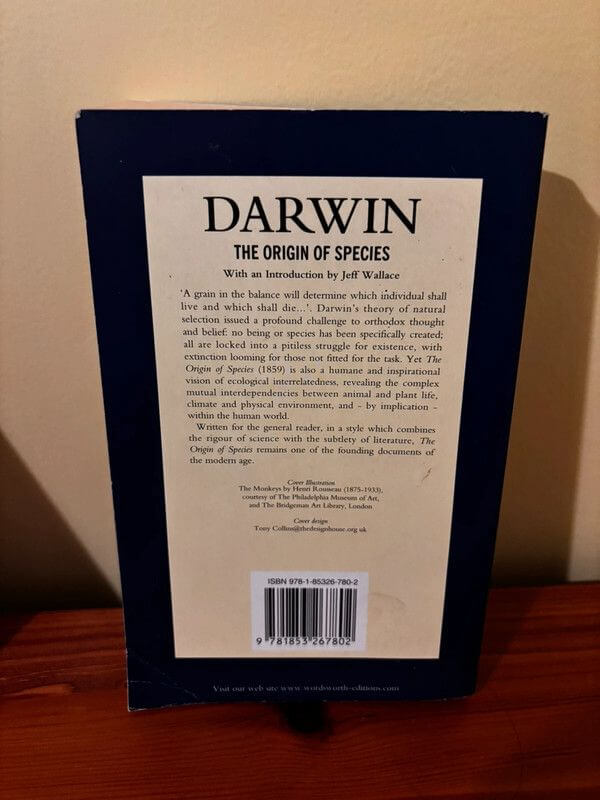 The Origin of Species (Classics of World Literature) paperback, a pivotal work by Darwin, published by Wordsworth Editions.