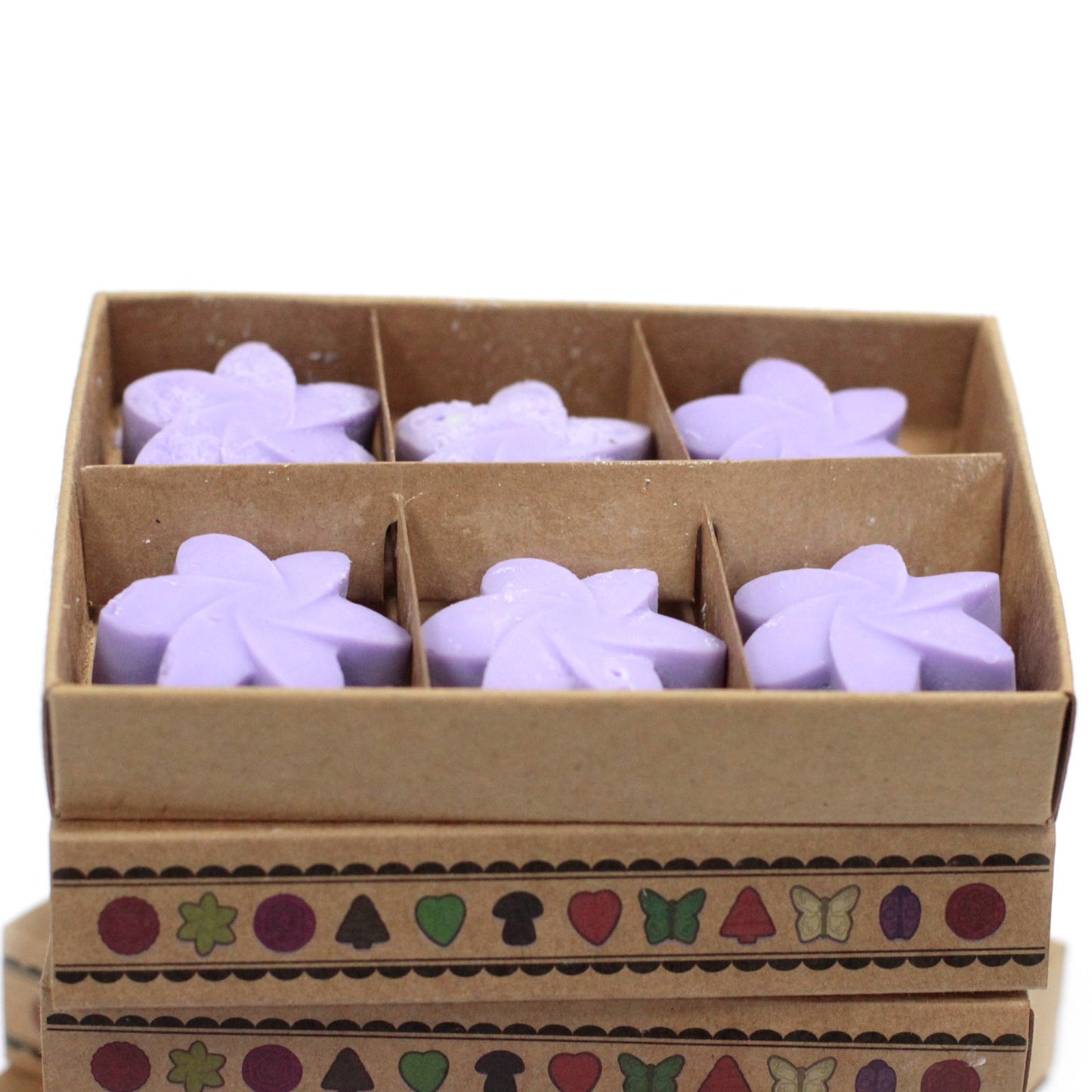 Box of 6 Wax Melts - Lavender Fields in a beautifully crafted box, perfect for creating a calming atmosphere at home.
