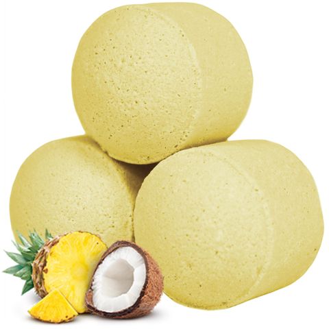 Delight in the 1.3Kg Box of Chill Pills (Mini Bath Bombs) - Pinacolada, featuring coconut and pineapple aromas.