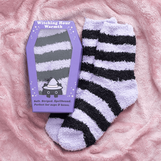 Pastel Purple Striped Fluffy Socks in Coffin Gift Box