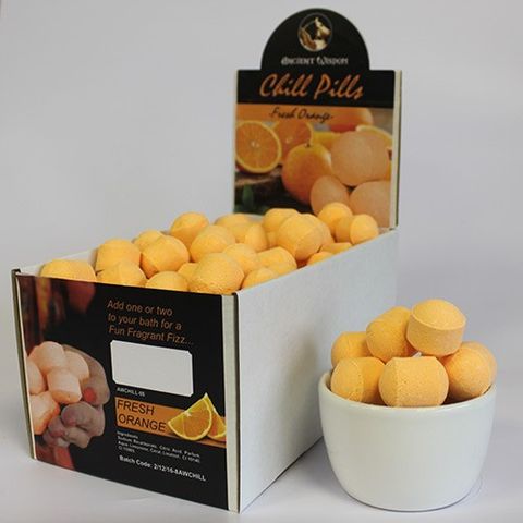 1.3Kg Box of Chill Pills (Mini Bath Bombs) - Fresh Oranges, bursting with vibrant citrus energy for refreshing baths.