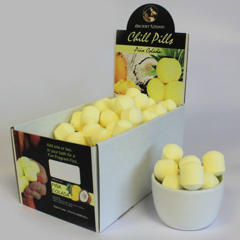 1.3Kg Box of Chill Pills (Mini Bath Bombs) - Pinacolada offers a tropical blend of coconut and pineapple for relaxation.