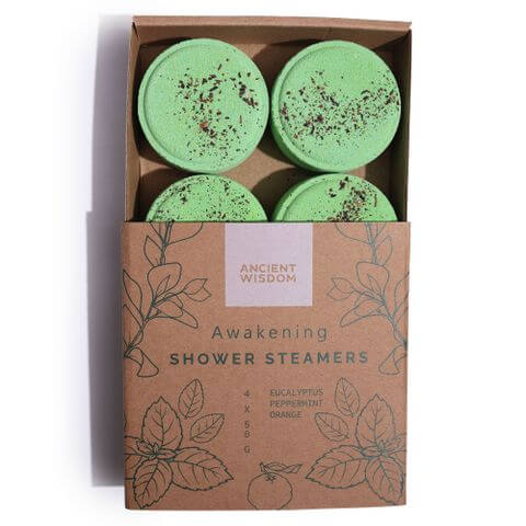 Zen Shower Steamers - Therapy Wellness Gift Set - Awakening in eco-friendly packaging, featuring uplifting eucalyptus and peppermint.