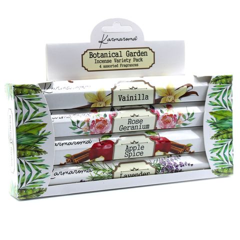 Botanical Garden Incense Gift Set - 4 Assorted Fragrances offers delightful scents like Vanilla and Rose Geranium.