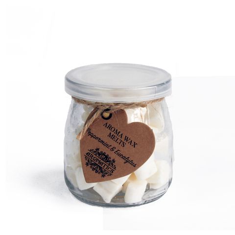 Aroma Wax Melts - Peppermint in a glass jar, featuring 60 pure essential oil hearts for a refreshing aroma.
