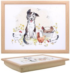 Chic COLLIE & HENS lap tray with bean bag cushion, perfect for stylish dining at home. Size 44cm x 33cm x 6cm.