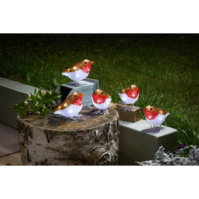 Light Up Robin Christmas Decorations Set of 5