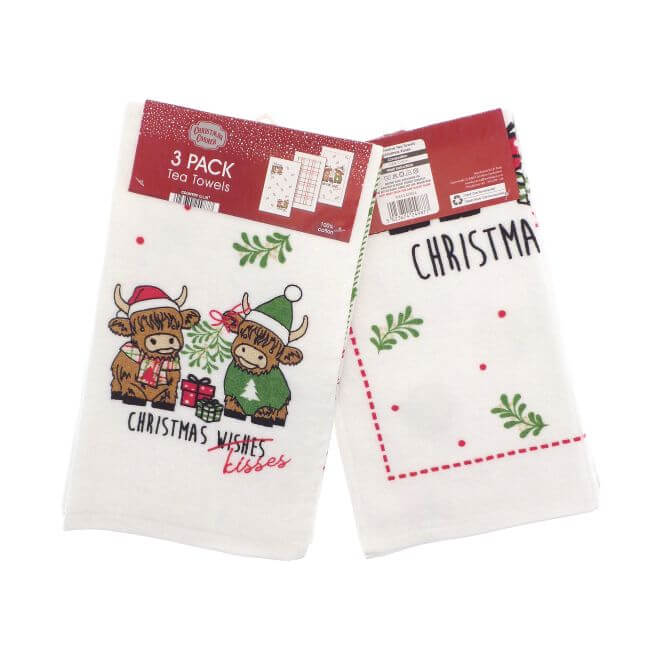Highland Cow Christmas Tea Towels 3 Pack