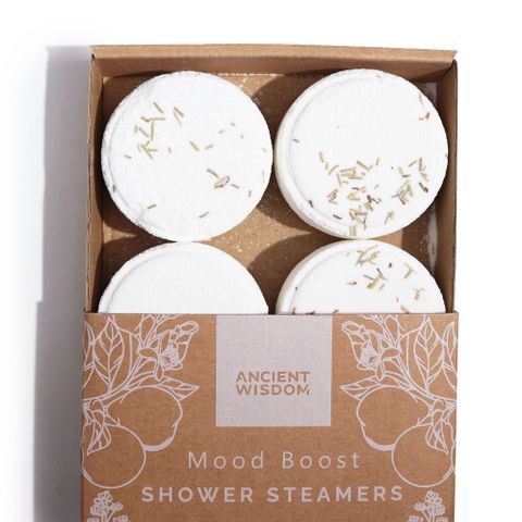 Zen Shower Steamers - Therapy Wellness Gift Set - Mood Boost, featuring four natural steamers for an uplifting experience.