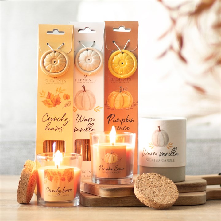 Crunchy Leaves Autumn Candle displayed with other seasonal scents, perfect for cosy autumn days at home.