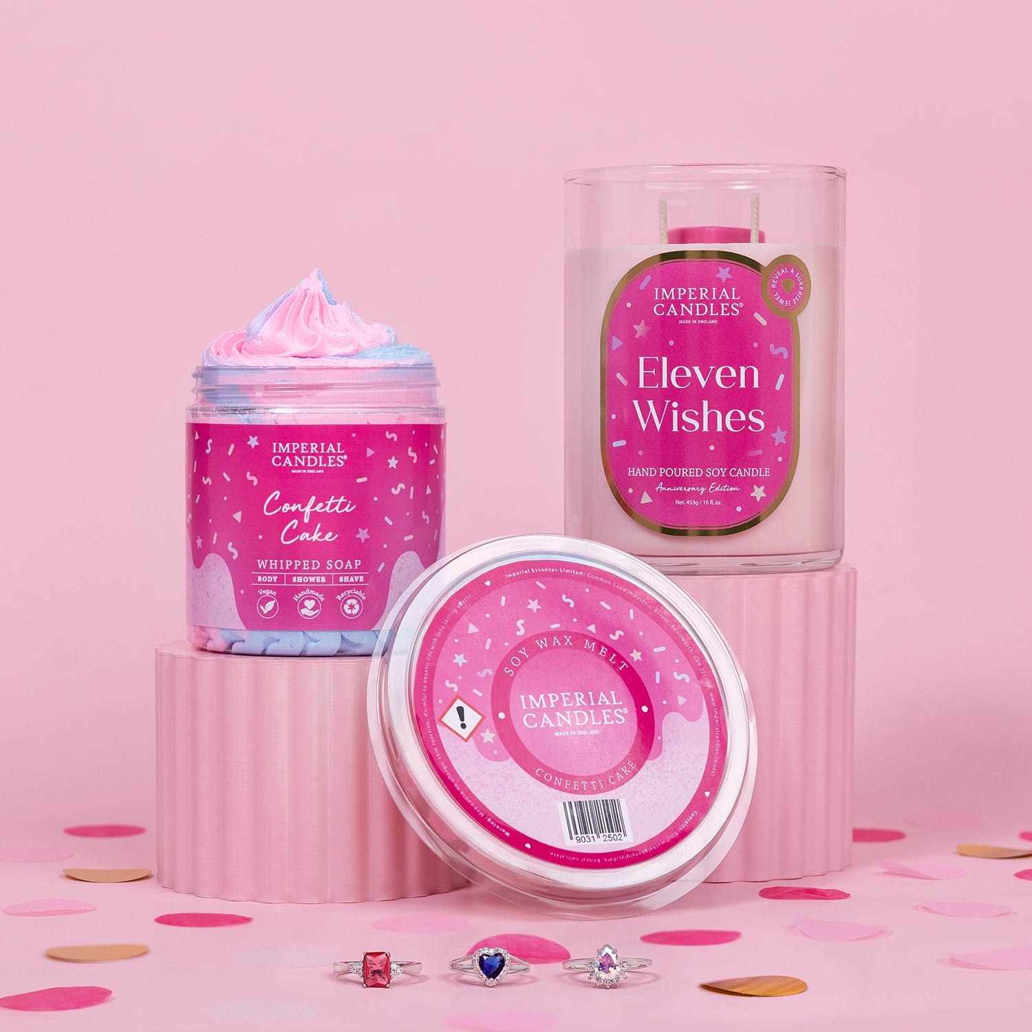 Celebrate with the Eleven Wishes - Anniversary Box featuring a soy candle, whipped soap, and wax melts from Imperial Candles.