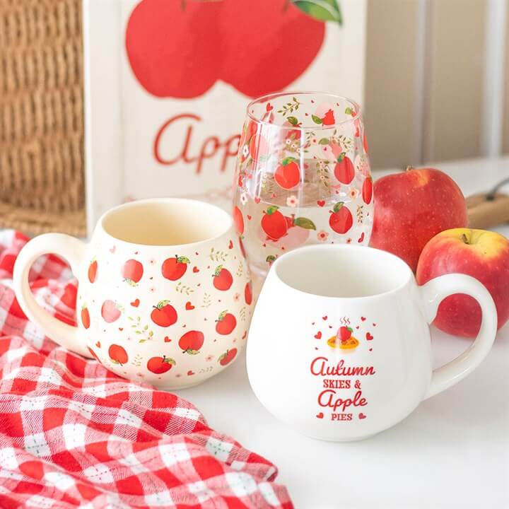 Apple Print Rounded Mug — Charming ceramic mug with a playful apple print for countryside mornings.