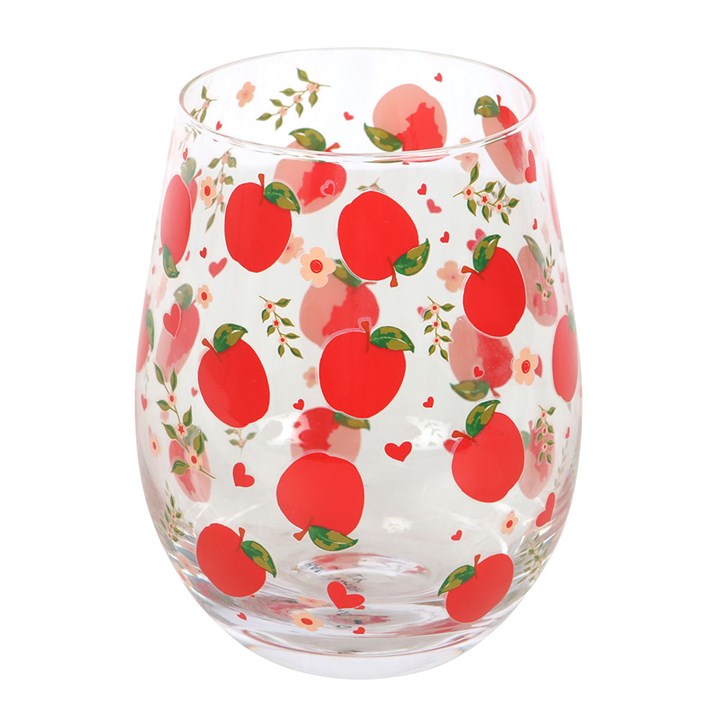 Stylish Apple Print Stemless Glass, perfect for juice or cider, ideal for gifts and relaxed afternoons. 350ml capacity.