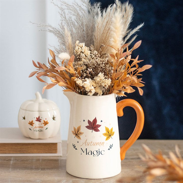 Stylish Autumn Magic Ceramic Flower Jug with autumnal arrangements, perfect for seasonal décor and indoor beauty.