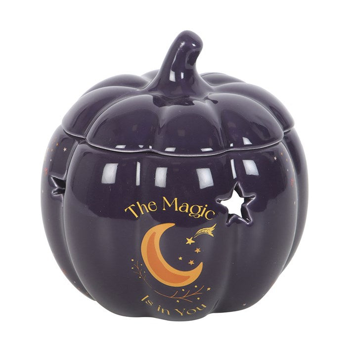 Midnight-blue pumpkin oil burner, "The Magic Is in You Pumpkin Oil Burner," perfect for cosy autumn ambience.