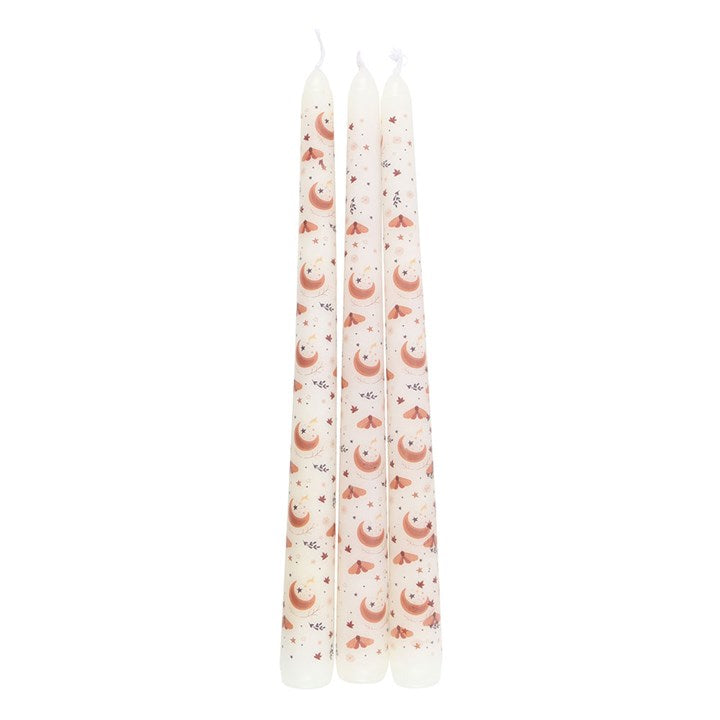Set of 3 Harvest Moon Taper Candles - Unscented, perfect for autumn gatherings, offering a warm, inviting glow.