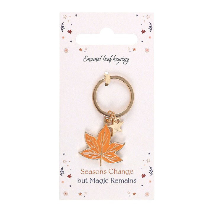 Stylish Autumn Magic Leaf Keyring in enamel and metal, perfect for nature lovers and seasonal gifts.