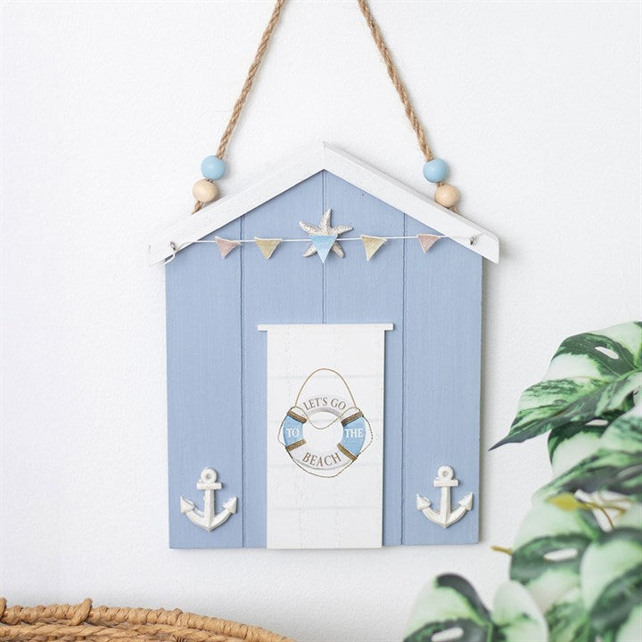 Charming Blue Life Ring Beach Hut Hanging Decoration, perfect for beach lovers, evoking sunny coastal adventures.