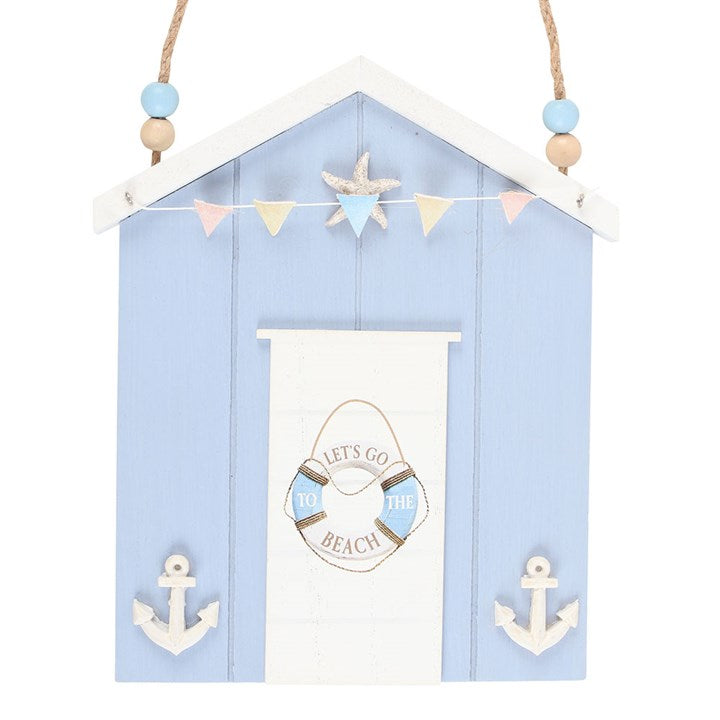 Delightful Blue Life Ring Beach Hut Hanging Decoration, perfect for beach lovers, featuring a charming life ring design.