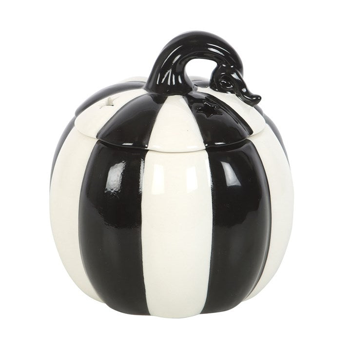 Black and White Striped Pumpkin Oil Burner adds unique flair to your home, perfect for creating a cosy atmosphere.