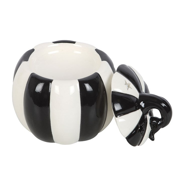 Black and White Striped Pumpkin Oil Burner adds unique charm to your home, perfect for your favourite fragrance oils.