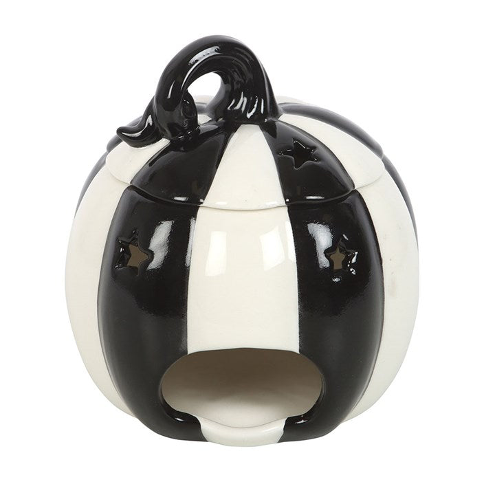 Black and White Striped Pumpkin Oil Burner adds a quirky touch to your home, perfect for creating a cosy atmosphere.
