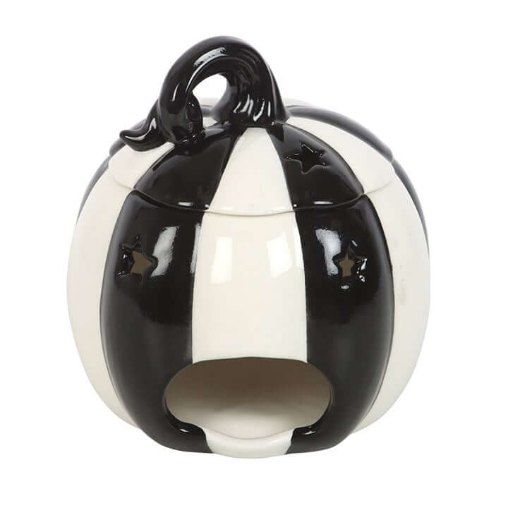 Black and White Striped Pumpkin Oil Burner adds a quirky touch to your home, perfect for creating a cosy atmosphere.