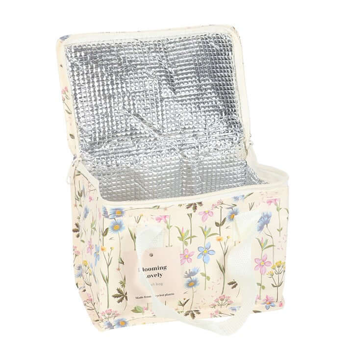 Brighten lunch breaks with the Blooming Lovely Floral Lunch Bag, featuring recycled materials and vibrant wildflower designs.