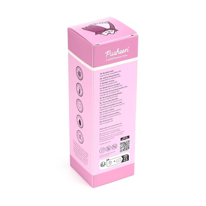 500ml insulated bottle featuring Pusheen the Cat in Halloween design; stainless steel body with polypropylene cap.