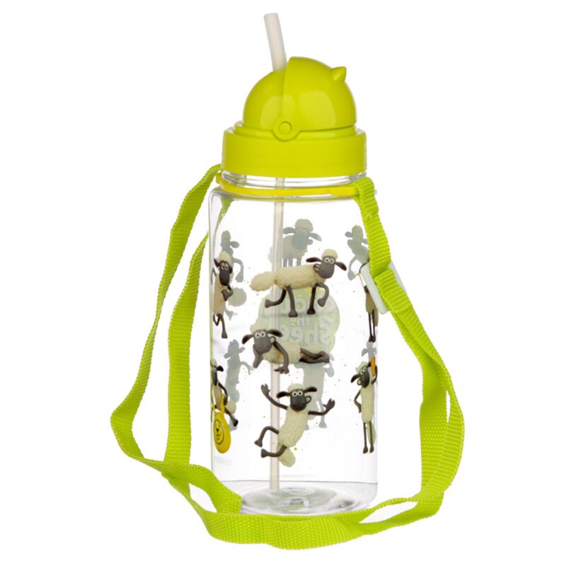 Shaun the Sheep 450ml children's water bottle with lime-green cap and strap