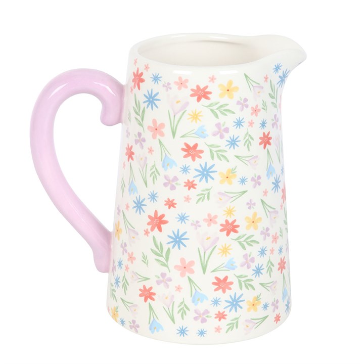 Vibrant Spring Floral Print Ceramic Flower Jug, perfect for brightening tables or gifting on special occasions.