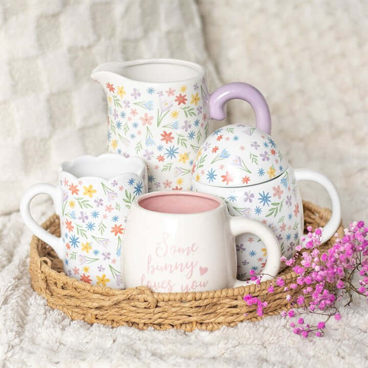 Brighten your home with the Spring Floral Print Ceramic Flower Jug, featuring a vibrant floral pattern perfect for spring.