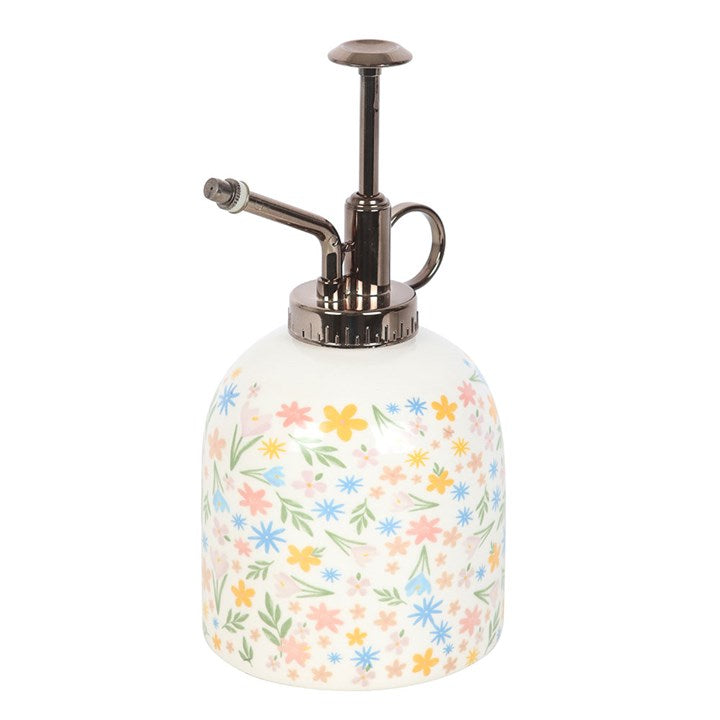Spring Floral Print Ceramic Plant Mister, perfect for indoor gardening with its charming pastel floral design.