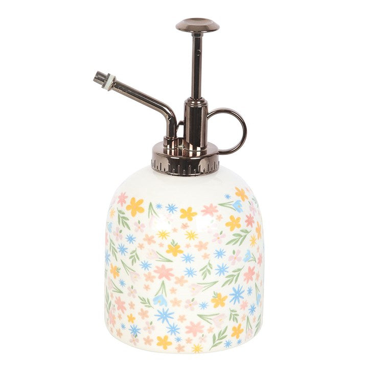 Spring Floral Print Ceramic Plant Mister adds charm to indoor gardens with its beautiful pastel floral design.